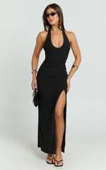 Ruby Maxi Dress - Halter Scoop Neck Low Back Bodycon Dress in Black