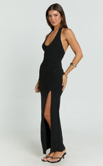 Ruby Maxi Dress - Halter Scoop Neck Low Back Bodycon Dress in Black