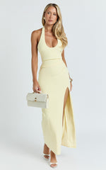 Ruby Maxi Dress - Halter Scoop Neck Low Back Bodycon Dress in Lemon