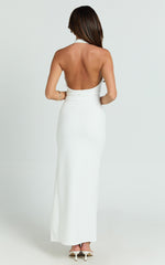 Ruby Maxi Dress - Halter Scoop Neck Low Back Bodycon Dress in White