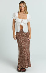 Ruby Maxi Skirt - High Waisted Bias Cut Skirt in Chocolate Polka Dot