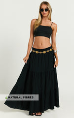 Ruby Midi Skirt - Shirred High Waist Cotton Tiered Skirt in Black