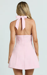 Ruby Mini Dress - O Ring Plunge Fit And Flare Dress in Pink