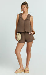 Ruby Two Piece Sets - Cotton Shell Top and Short Set in Chocolate