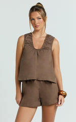 Ruby Two Piece Sets - Cotton Shell Top and Short Set in Chocolate