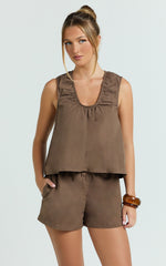 Ruby Two Piece Sets - Cotton Shell Top and Short Set in Chocolate