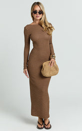 Rumi Maxi Dress - Long Sleeve Bodycon Dress in Chocolate