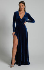 Sloane Maxi Dress - Long Sleeve Wrap Dress in Navy