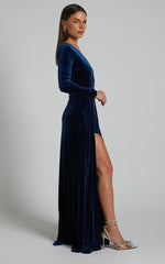 Sloane Maxi Dress - Long Sleeve Wrap Dress in Navy