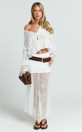 Safiya Maxi Skirt - Mid Waist Lace Skirt With Slip in White