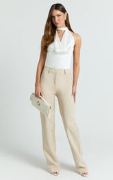 Sally Pants - Mid Waisted Straight Leg Tailored Pants in Putty