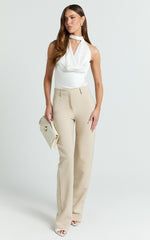 Sally Pants - Mid Waisted Straight Leg Tailored Pants in Putty