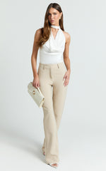 Sally Pants - Mid Waisted Straight Leg Tailored Pants in Putty