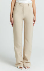Sally Pants - Mid Waisted Straight Leg Tailored Pants in Putty