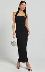 Salome Midi Dress - Halter Neck Column Dress in Black