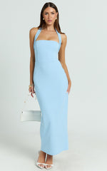 Salome Midi Dress - Halter Neck Column Dress in Blue