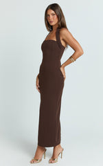 Salome Midi Dress - Halter Neck Column Dress in Dark Chocolate