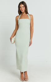 Salome Midi Dress - Halter Neck Column Dress in Sage