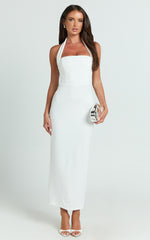 Salome Midi Dress - Halter Neck Column Dress in White