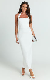 Salome Midi Dress - Halter Neck Column Dress in White