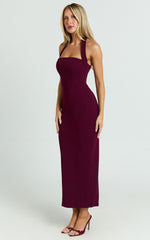 Salome Midi Dress - Halter Neck Column Dress in Wine