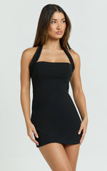 Salome Mini Dress - Halter Neck Bodycon Dress in Black