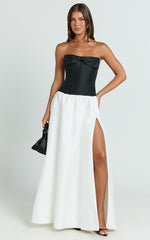 Santana Maxi Dress - Contrast Strapless Fit And Flare Dress in Black/White