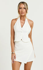Sara Linen Blend Skort - Wrap Asymmetric Mini Skort in White