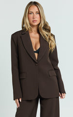 Selena Blazer - Boxy Single Breasted Blazer in Dark Chocolate