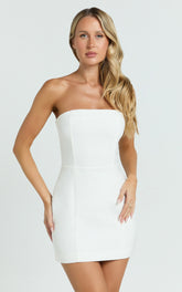 Selena Mini Dress - Strapless Fitted Dress in White