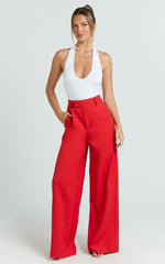 Selena Pants - High Waisted Wide Leg Tailored Pants in Red