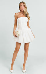 Selene Mini Dress - Ruched Corset Gathered Skirt Dress in Ivory