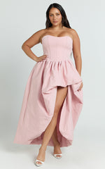 Seraphina Maxi Dress - Strapless Asymmetrical Bubble Hem Dress in Pink