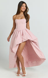 Seraphina Maxi Dress - Strapless Asymmetrical Bubble Hem Dress in Pink
