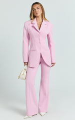 Seville Blazer - Long Line Notched Lapel Blazer in Pink
