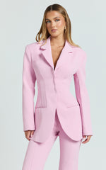 Seville Blazer - Long Line Notched Lapel Blazer in Pink
