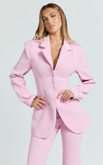 Seville Blazer - Long Line Notched Lapel Blazer in Pink
