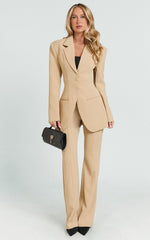 Seville Pants - High Waisted Slim Fit Bootleg Tailored Pants in Beige