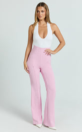 Seville Pants - High Waisted Slim Fit Bootleg Tailored Pants in Pink