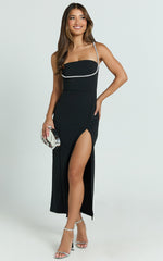 Sharley Midi Dress - Diamante Detail Pencil Dress in Black