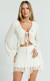 Shaunte Top - Tie Front Frill Top in Cream