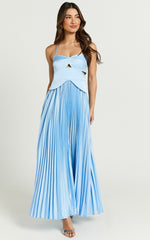 Shay Maxi Dress - Sweetheart Cut Out Pleated Dress in Blue