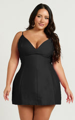Sheeran Mini Dress - Plunge A Line Dress in Black