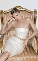 Charess Top - Diamante Mesh Long Sleeve Top in Gold