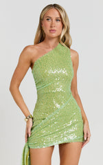 Sierra Mini Dress - One Shoulder Bodycon Dress in Green