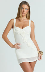 Silvena Mini Dress - Sheer Crochet Knit With Crochet Seashells Dress in Off White