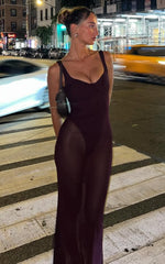 Laney Maxi Dress - Mesh Sweetheart Neck Bodycon Dress in Plum