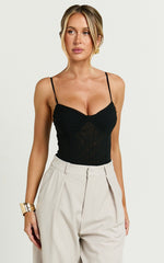 Sofia Bodysuit - Bustier Netting Bodysuit in Black