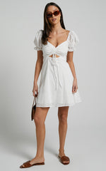 Soft Mention Mini Dress - Puff Sleeve Dress in White Floral