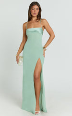 Sonya Maxi Dress - Cowl Neck Asymmetric Fit And Flare Dress in Sage